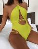 Женское бикини, сплошной цвет, женский цельный купальник, цельный купальник с лямкой на шее