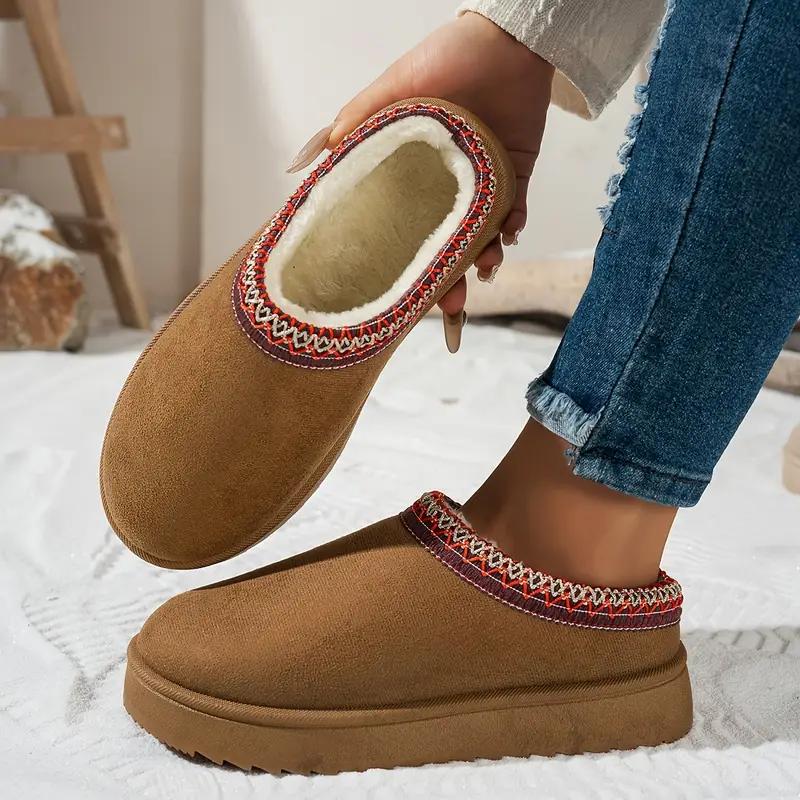 Women's Slip-On Winter Slippers with Ethnic Braided Jute Sole - Thick Cushioned Indoor House Shoes for Home Comfort, Indoor Slippers