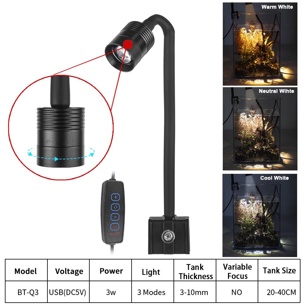 USB Аквариумный свет Освещение растений Лампа для выращивания Супертонкий Светодиодный 3 Вт Освещение водных растений Водонепроницаемая лампа-клипса для аквариума