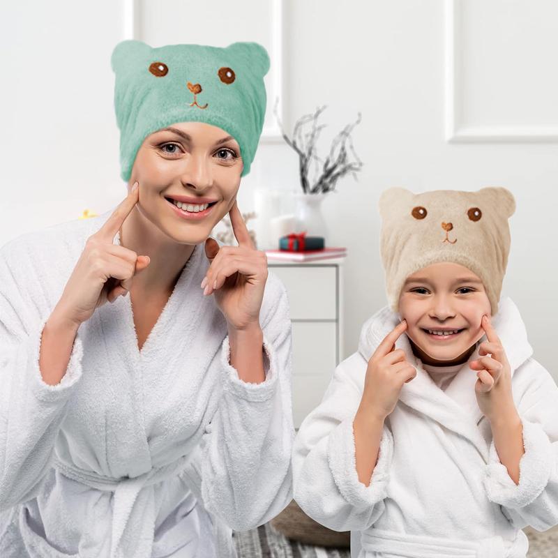 Quick-Drying Absorbent Hair Drying Cap for Women - Thick Microfiber,  Cute Bear Embroidery, Shower Head Towel