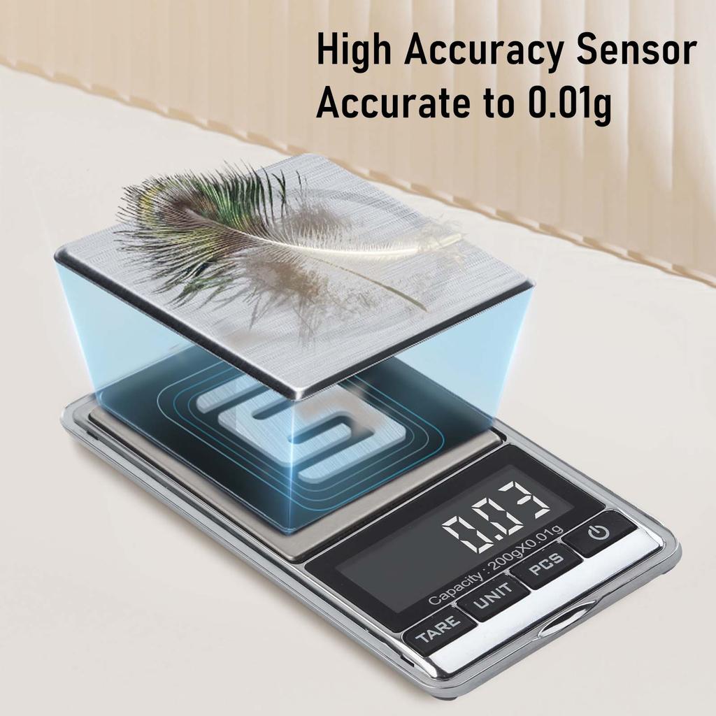 Digital Pocket Scale 200g x 0.01g, Precision(Jewelry Scale) with Protective Cover, Auto-Off, Backlit LCD, 7 Units, Tare Function