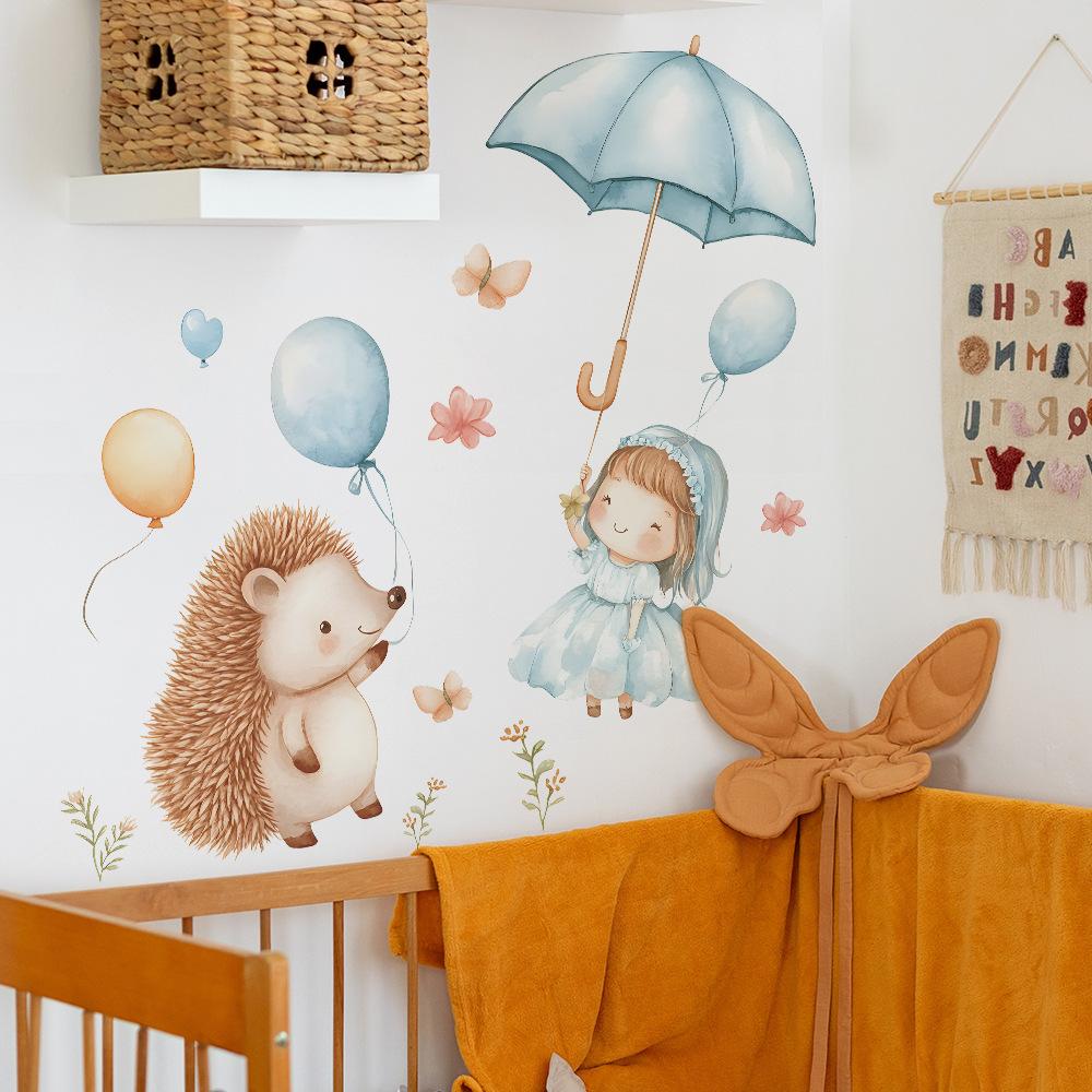 Cartoon Hedgehog Little Girl Bedroom Living Room Home Wall Background Beautification Decoration Wall Stickers