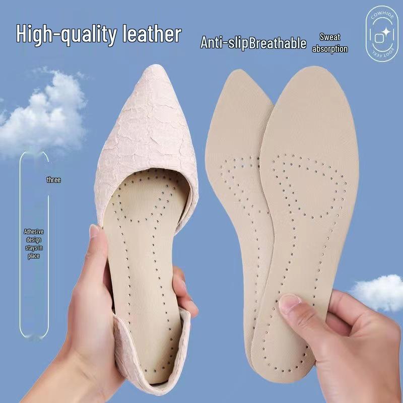 Women's Genuine Leather Non-Slip Breathable Insoles for High Heels - Sweat-Absorbing & Deodorant.