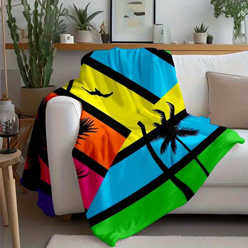 Neon tropical color pattern Flannel printed blanket suitable for all seasons suitable for living room office sofa and travel