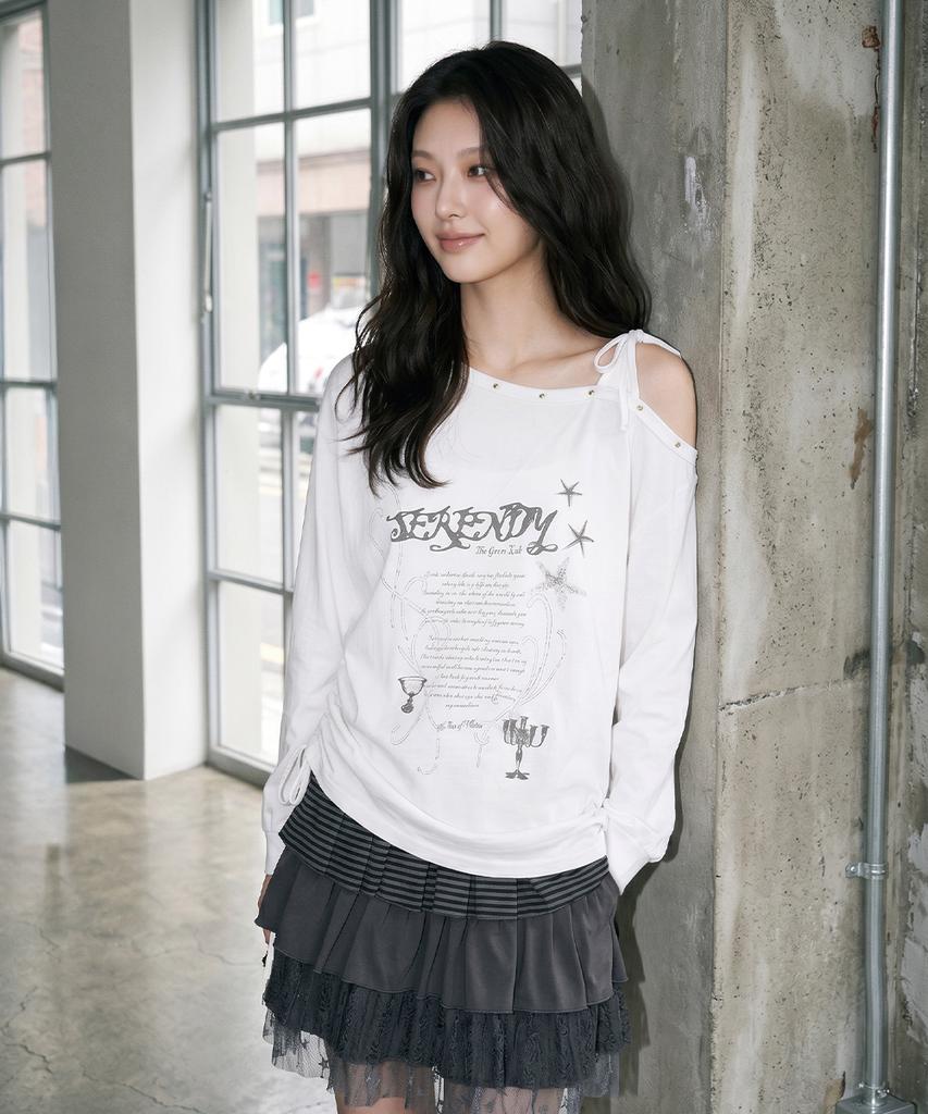 THE GREEN LAB Studded One-Shoulder String Long Sleeve [White]