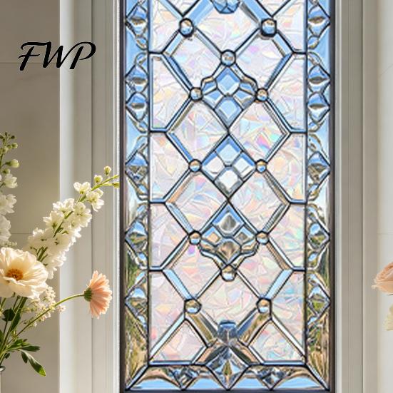 Sunlight Projection Window Decal Stained Glass Film, Geometric Patterns Clings, Decorative Rainbow Static Film Sticker, UV Block Heat Control Covering