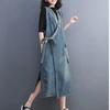 Летняя весна женская длинная одежда свободный пояс без рукавов джинсовые платья женские классические повседневные винтажные платья V-образный вырез юбка средней длины