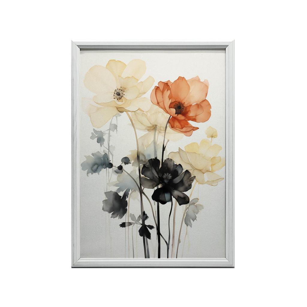Kwiatowa Symfonia W Akwareli Kwiatowa Symfonia W Akwareli, 30X40 Cm, Rama Aluminiowa Czarna, Papier Matowy 230 Gsm