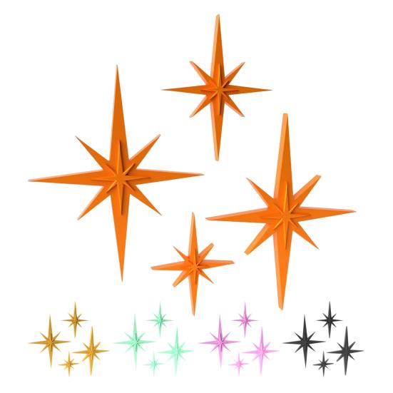 4Pcs Retro Starburst Wall Decoration 3D Printed Mini Mid-Century Starburst Wall Art Home Bedroom Living Room Bathroom Wall Decorative Sign