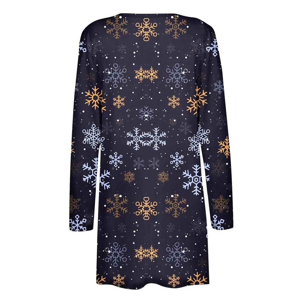 Рождественская женская модная повседневная куртка-кардиган средней длины с длинным рукавом и принтом