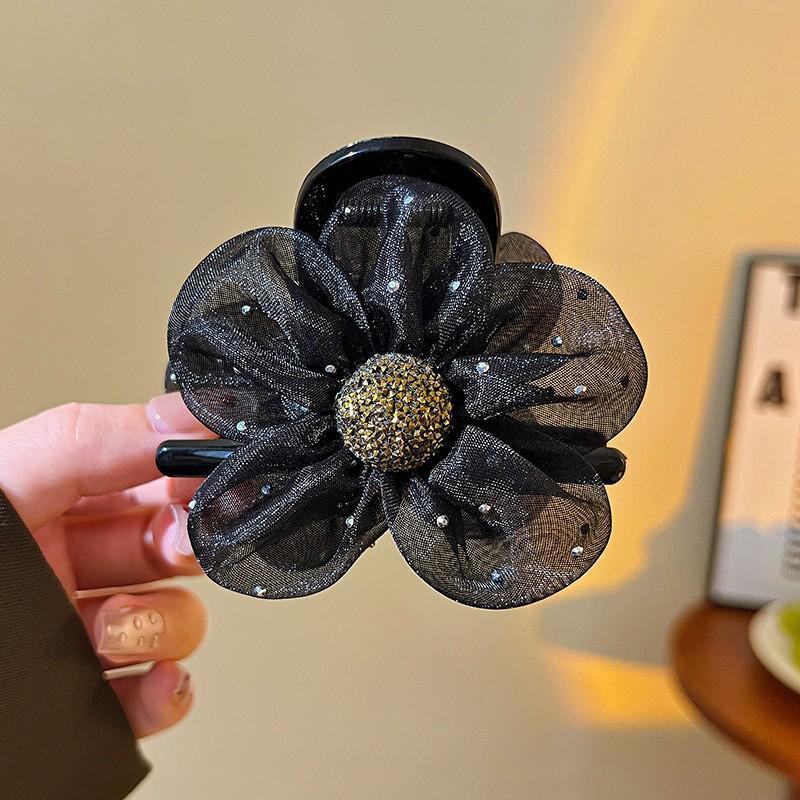 Large Summer Lace Edge Bow Claw Clip Hair Accessory for Women - Multi-Layer Feather Design