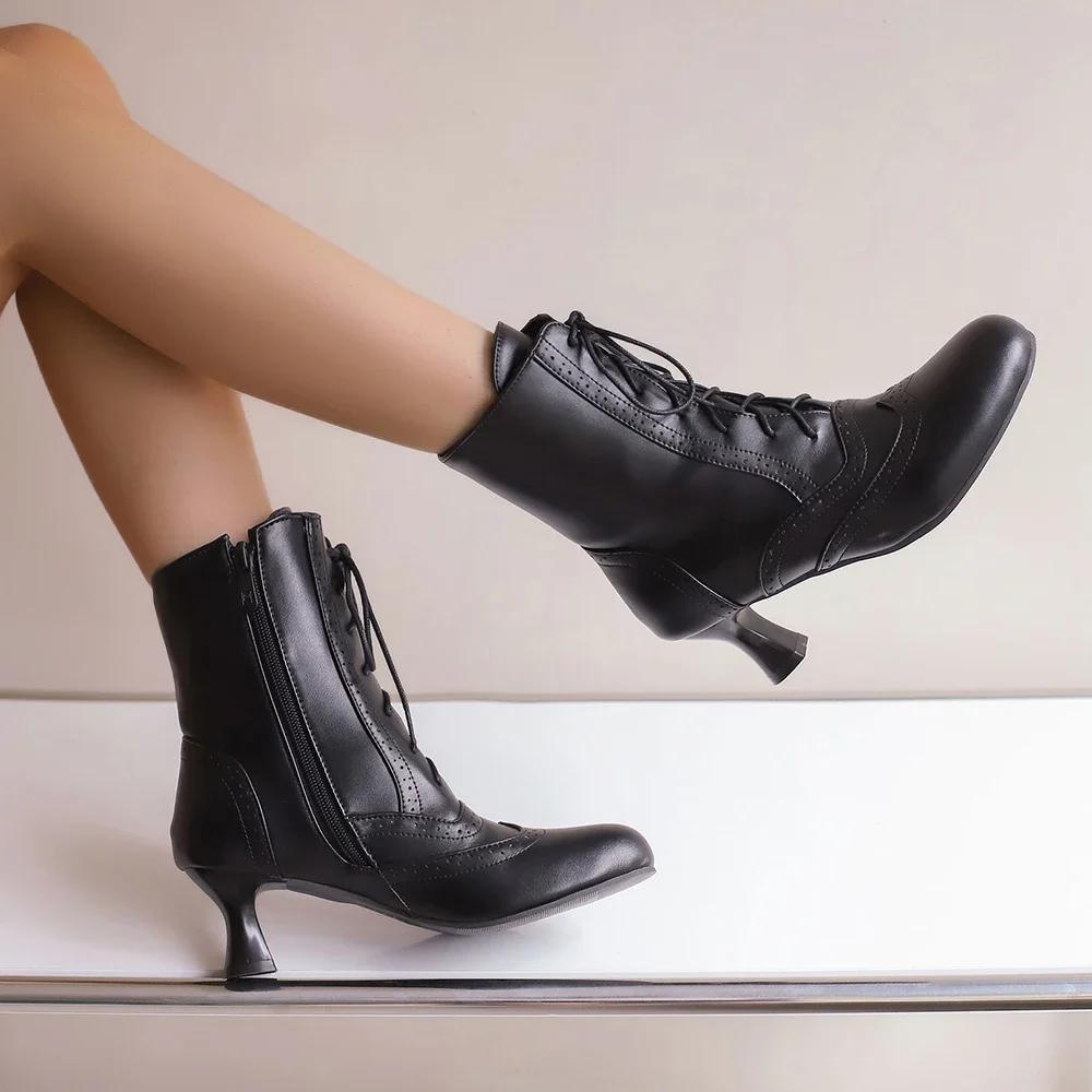 2024 Лидер продаж, новые модные броги с резными коричневыми, зелеными, белыми шнуровками, на высоком каблуке, ботильоны, женские ботинки, женская обувь, большой размер 43