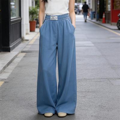 Женские корейские джинсовые брюки wide-leg из тенсела - Летние, стройнящие, дышащие, свободного кроя.