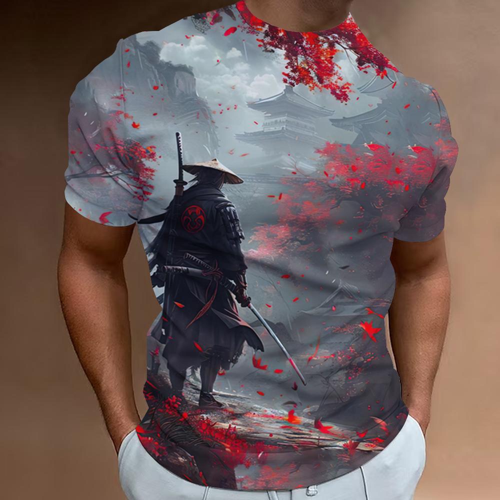 Retro T-Shirts For Men 3d Samurai Print Short Sleeve Tops Summer Casual T-Shirt Men Short Sleeved Shirts Oversized Men Clothing