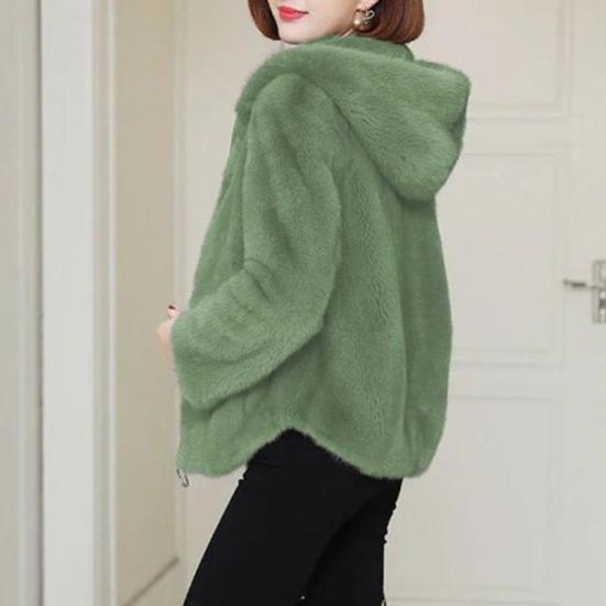 Women Winter Coat Double-sided Thick Cozy Plush Hooded Long Sleeves Zipper Closure Solid Color Cardigan Loose Jacket Outerwear