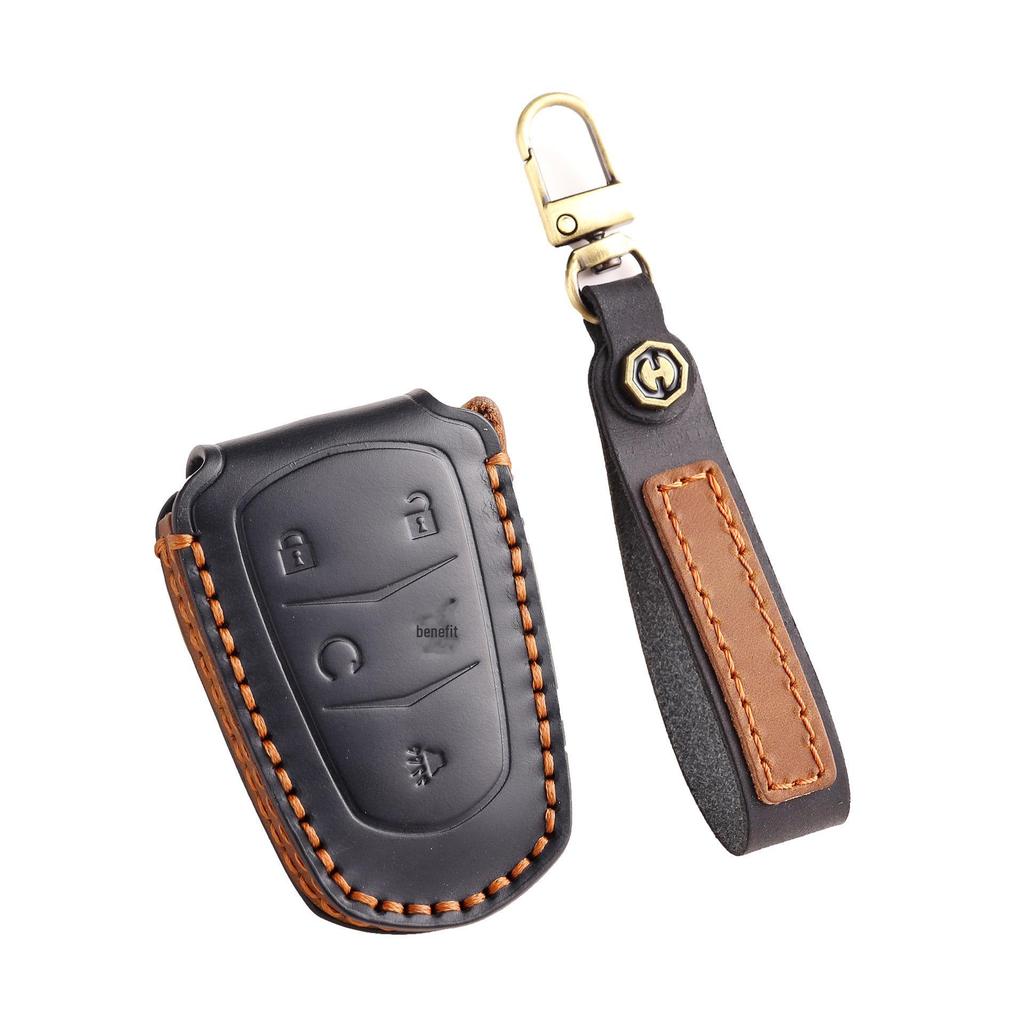 Чехол для ключа автомобиля из натуральной кожи и цепочка Cadillac XT4/XT5/XT6 - Ручная работа и высококлассный дизайн