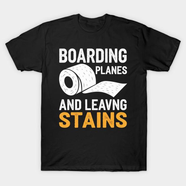 Asian Size Men Black Print T-shirt Boarding Planes And Leaving Stains Funny Embarrassing Airport Toilet Family Vacation No-Cut Print Cotton Tshirt