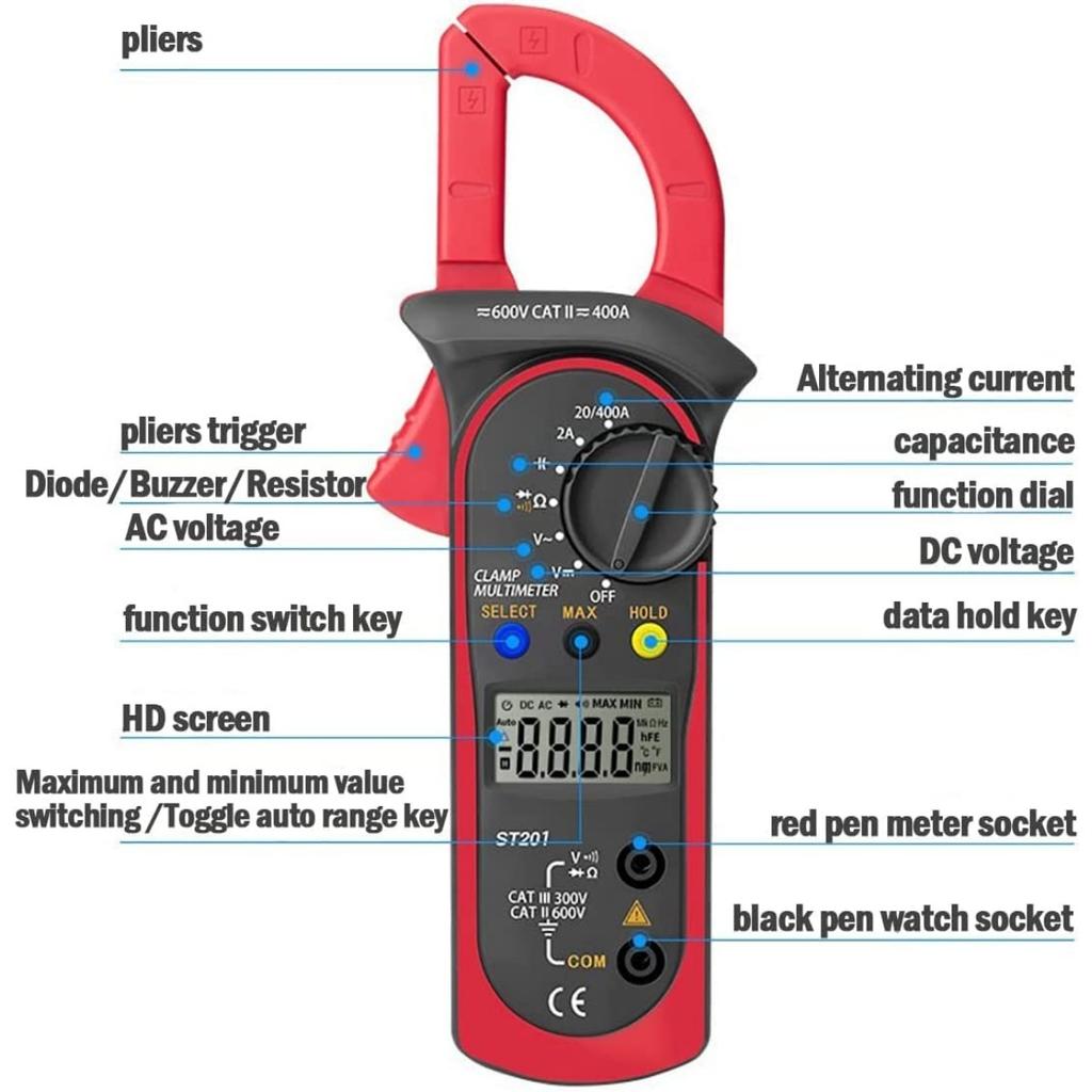 Цифровой мультиметр с клещами, счетчик 6000 переменного и постоянного тока, ручные измерения, тестер напряжения, тестер конденсаторов амперметра, тест мощности, автомобильный тестер напряжения и т. д.