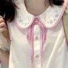 Kawaii Girl Рубашка в консервативном стиле Женский кукольный воротник Белая блузка с вышивкой Женские японские милые рубашки Топы с бантом Femme Harajuku