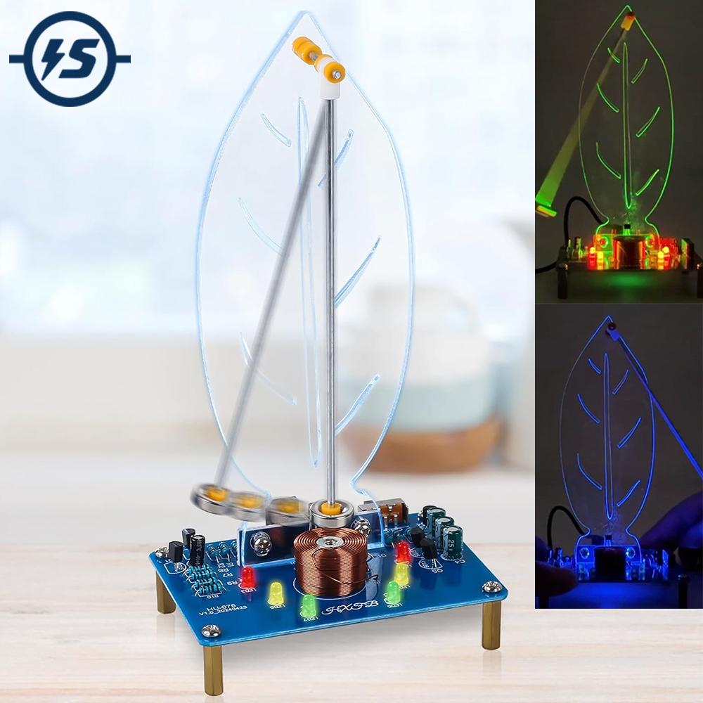 Soldering Practice Kit Electromagnetic Swing Soldering Project Kit Leave Shape Pendulum Needle with LED Light Electronics Kit