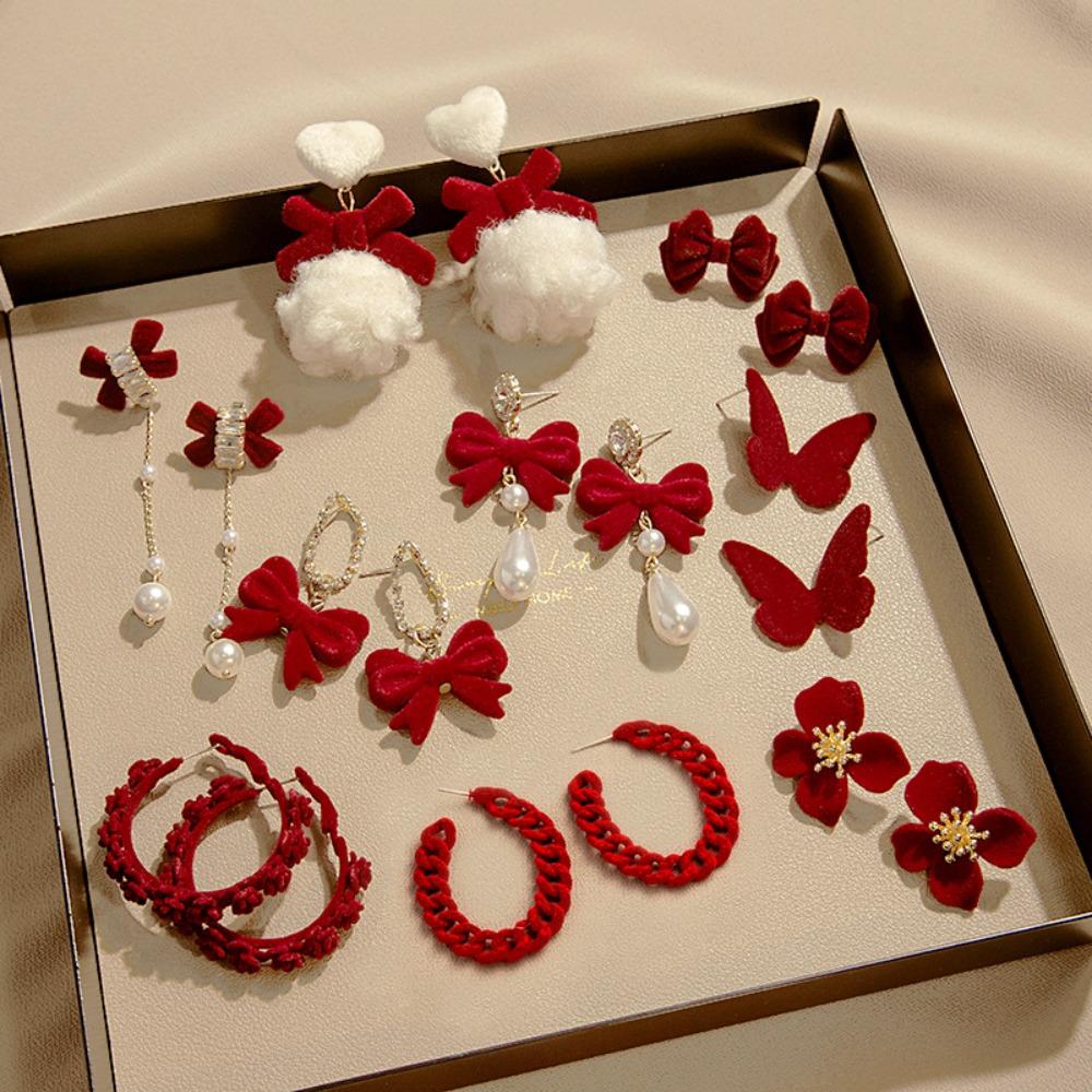 Zinc alloy Long Tassel Chain Flocking Bow Dangle Earrings NEW Earrings  New Year Gift