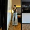 Women Straight Leg Denim Jeans Casual Solid Color Cotton Blend High Waist Daily Streetwear Long Pants