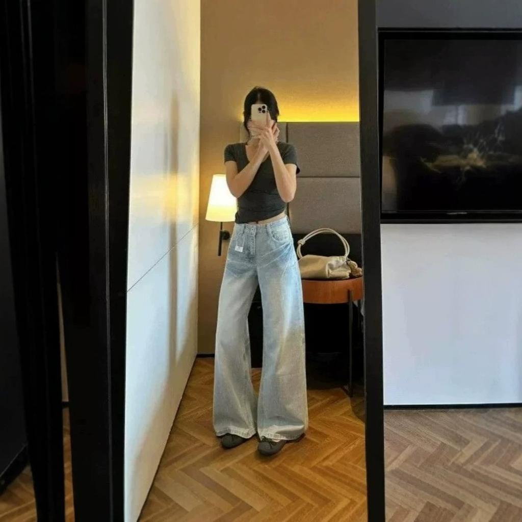 Women Straight Leg Denim Jeans Casual Solid Color Cotton Blend High Waist Daily Streetwear Long Pants