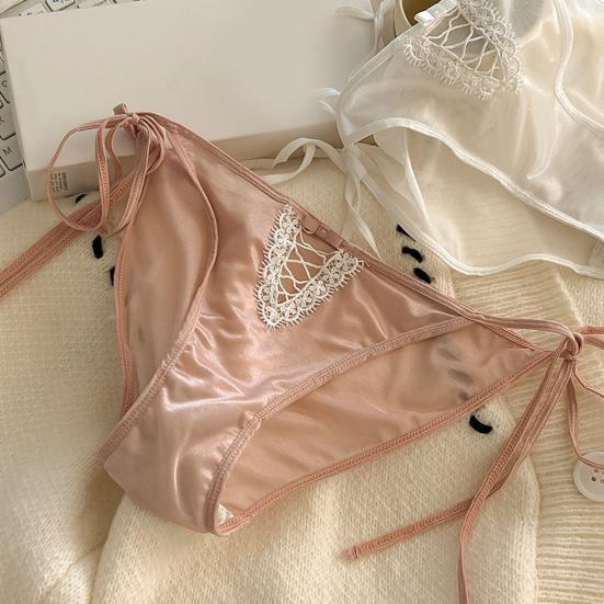 Women's Sexy Strap Satin Panties Low Rise See Through Invisible Thongs Hollow Out Thin Mesh Sheer Briefs