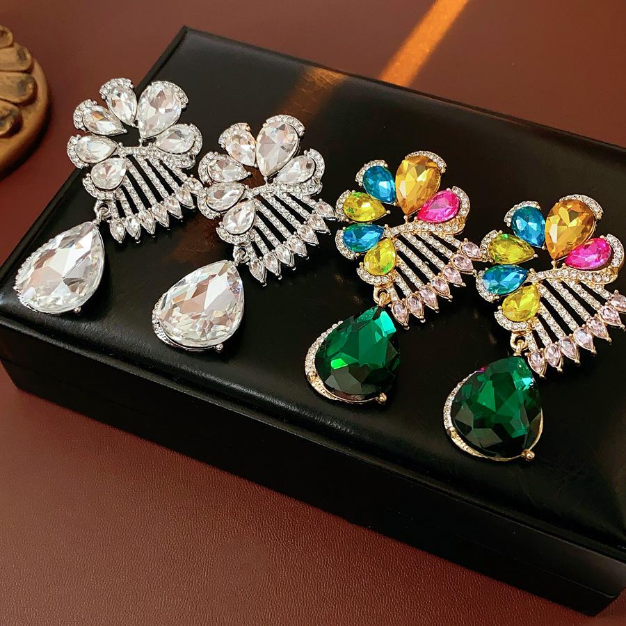 Дофамин Инкрустированный Стразами Преувеличенный Цветок Капля Подвеска Висячая Серьга для Женщин Средневековый Изысканный Роскошный Дизайнерский Циркон