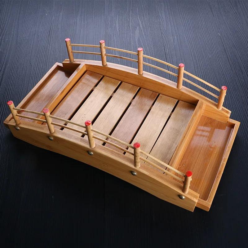 Japanese Sushi Wooden Boat Arch Sushi Bridge Boats Sashimi Platter Cooking Dry Ice Platter Dragon Boat Sushi Platter