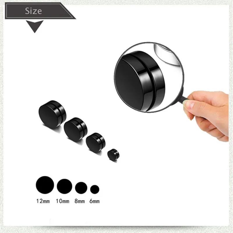 Classic 6/8/10 mm Double Side Black Magnet Round Circle Punk 316L Stainless Steel Stud Earrings for Women Men Magnetic Ear Studs