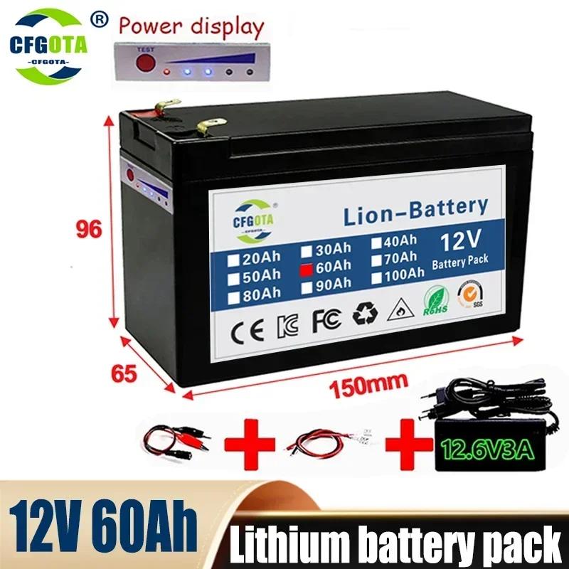 NEW Sprayers 12V 60Ah Built-In High Current 30A BMS 18650 Lithium Battery Pack For Electric Vehicle Batterie 12.6V Charger