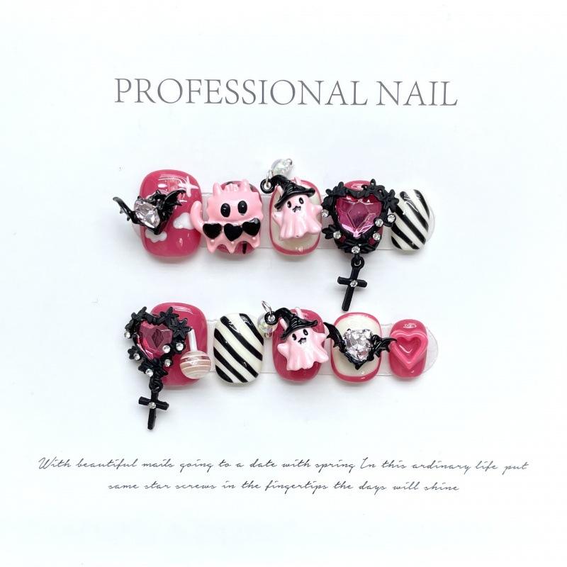 10pcs/set Handmade Wearable Nails Cute Funny Devil Heart Removable False Nails Nail Stickers
