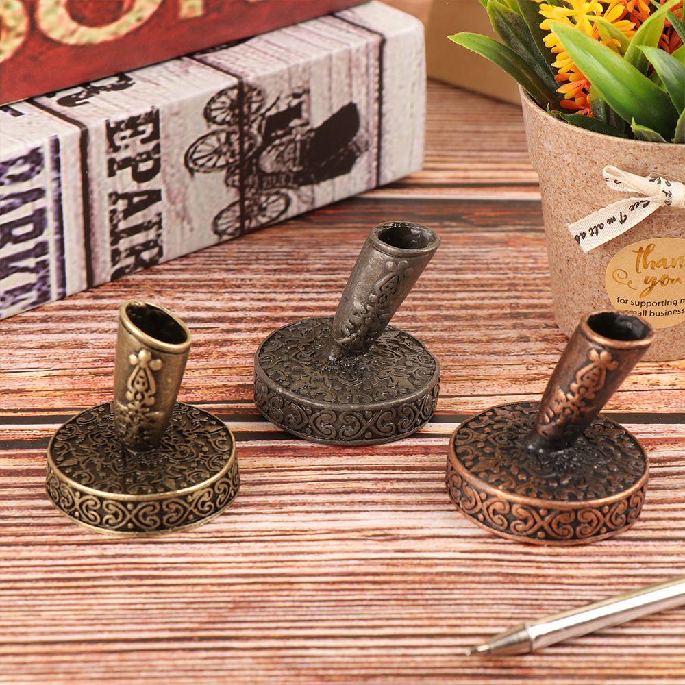 Desktop Organizer Round Base Writing Accessories Vintage Metal Pen Clips Pen Holder European Style