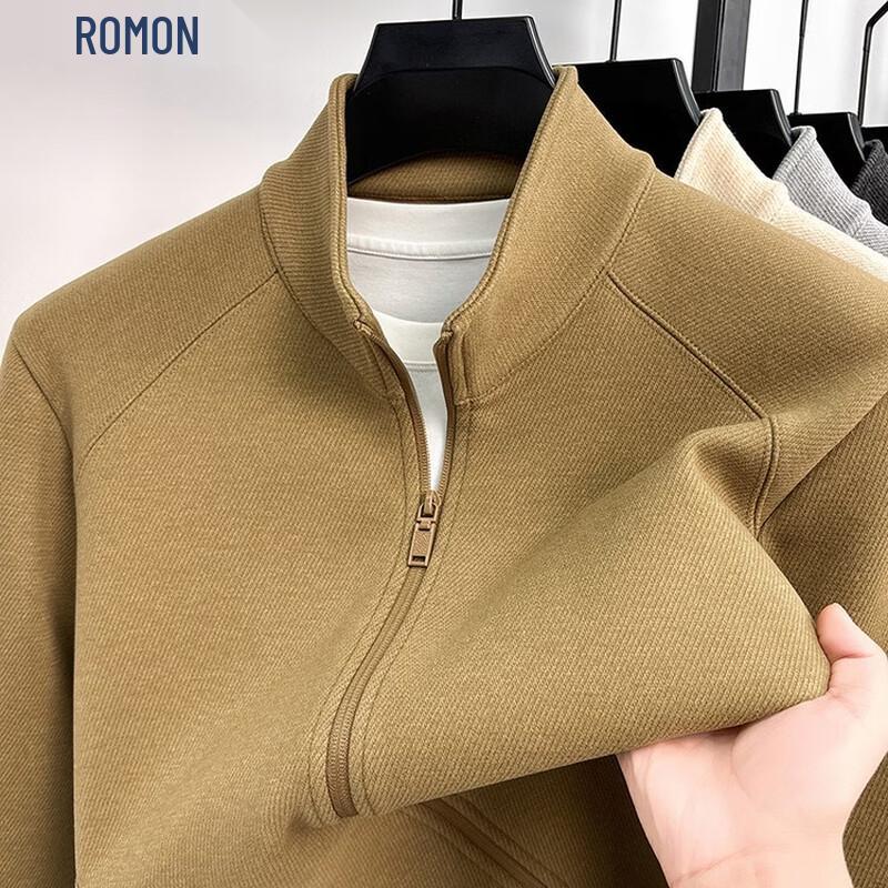 ROMON Men's Casual Stand-Collar Solid Color Jacket