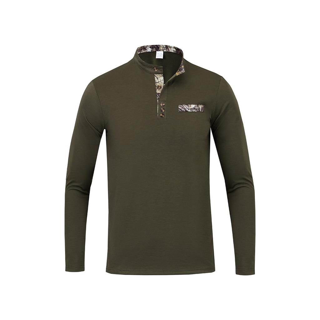 Мужская весенне-осенняя рубашка с воротником-стойкой, повседневная спортивная рубашка хенли с длинным рукавом