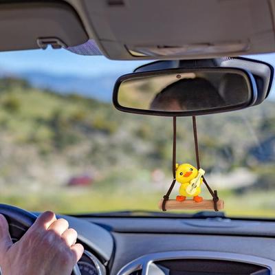 Подвеска в виде качающейся утки для автомобильного зеркала заднего вида, милый анимированный декор для салона автомобиля, брелок в виде пластикового пакета для ключей.