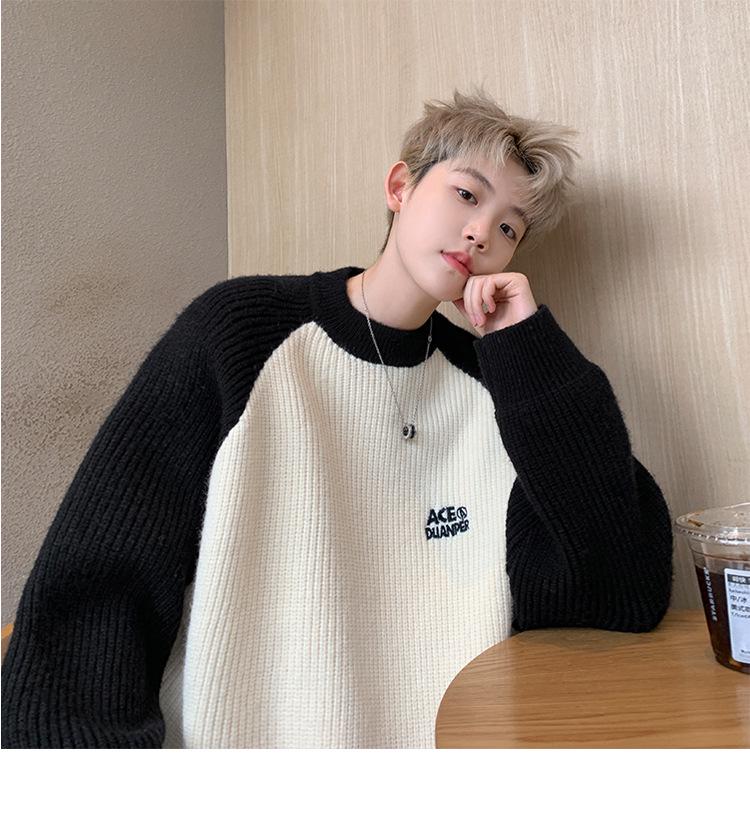 Мужской свитер свободного покроя из толстой европейской пряжи - японский ретро, рукав реглан, зимний студенческий стиль