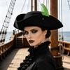 Wide Brim Tricorn Hat Feather Decorated Costume Hat Unisex Fashionable feather hat  Halloween Party