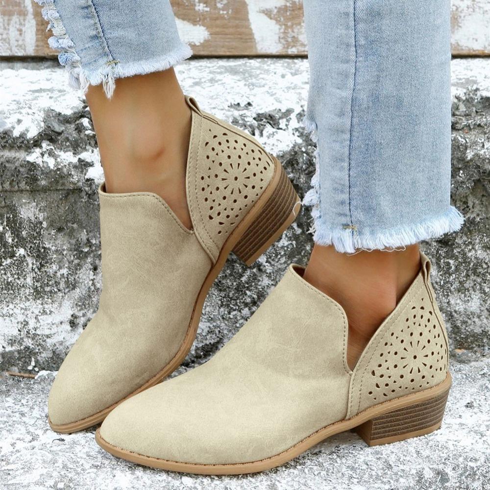 Женские ботильоны с V-образным вырезом до щиколотки, туфли с массивным каблуком и острым носком с вырезами, женская обувь