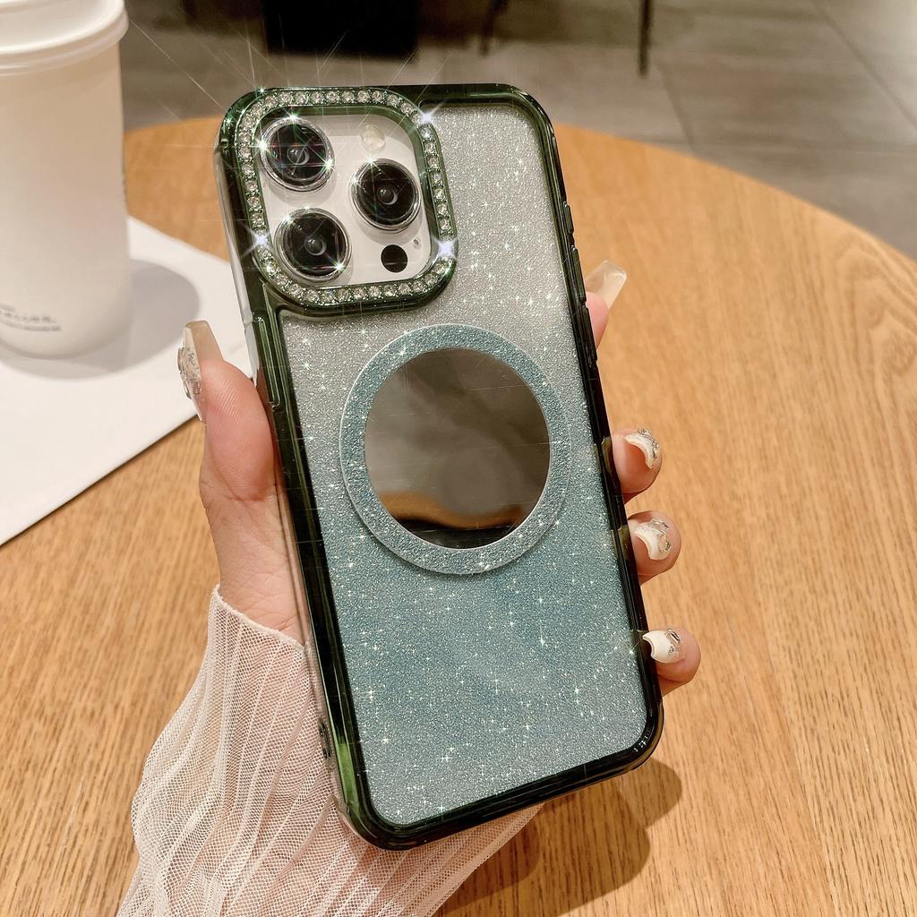 Роскошный Водяной Бриллиант Подходит для Чехлов для Телефона IPhone15, Apple 14Promax Зеркальный Магнитное Притяжение 13 Градиентный Блестящий Жесткий Чехол