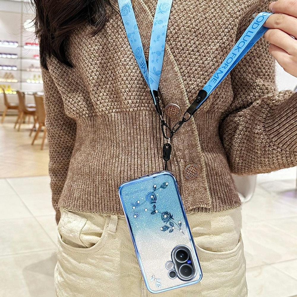 For vivo V60 5G Case Flower Pattern TPU Gradient Phone Cover with Lanyards