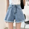 Удобные узкие модные и универсальные джинсовые шорты с высокой талией женские летние свободные тонкие повседневные широкие подвернутые прямые брюки А-силуэта
