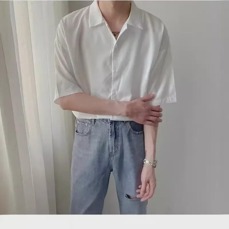 Мужская высококачественная свободная белая рубашка с коротким рукавом — легкая, модная, повседневная одежда унисекс для весны и лета