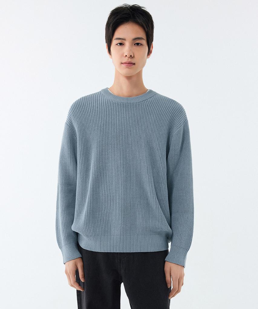 MUSINSA STANDARD Cotton Ribbed Crew Neck Knit [Sky Blue]