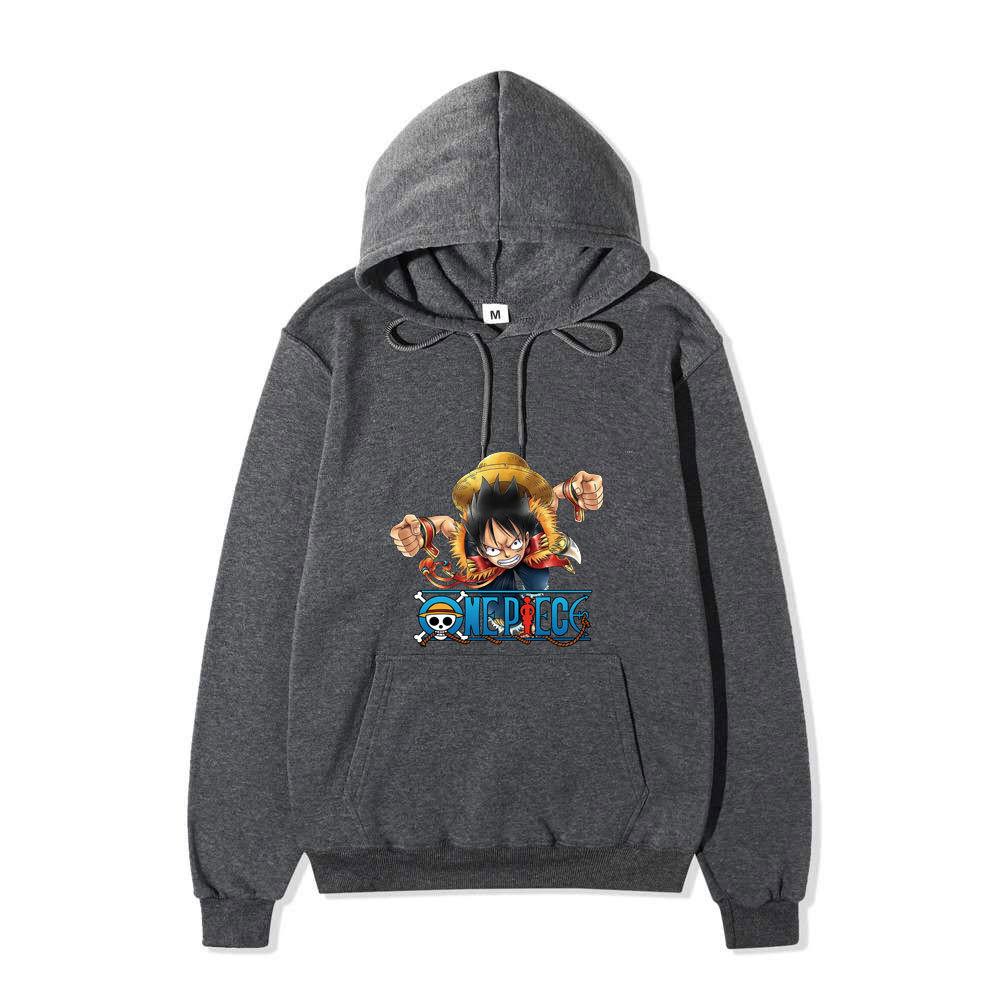 One Piece Monkey D. Luffy Hoodie, Anime Character Printed Pullover Hooded Sweatshirt Casual Long Sleeve Hoodie