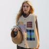 2024 Winter Autumn Women Plaid Sleeveless Vest Sweaters Knitting Fashion Casual Style Loose Sweater
