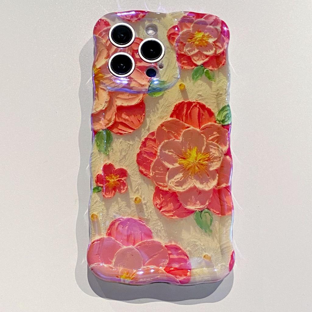 Twist oil painting purple flower mobile phone case for Apple 16PRO fine hole anti-drop 15/14 flower protective case