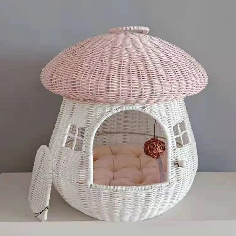 Комфортный глубокий сон, 4 сезона, кошачья кровать, маленький коврик, корзина, домик для маленькой собаки, палатка для домашних животных, уютная пещера, гнездо, закрытый гриб, домик для котят
