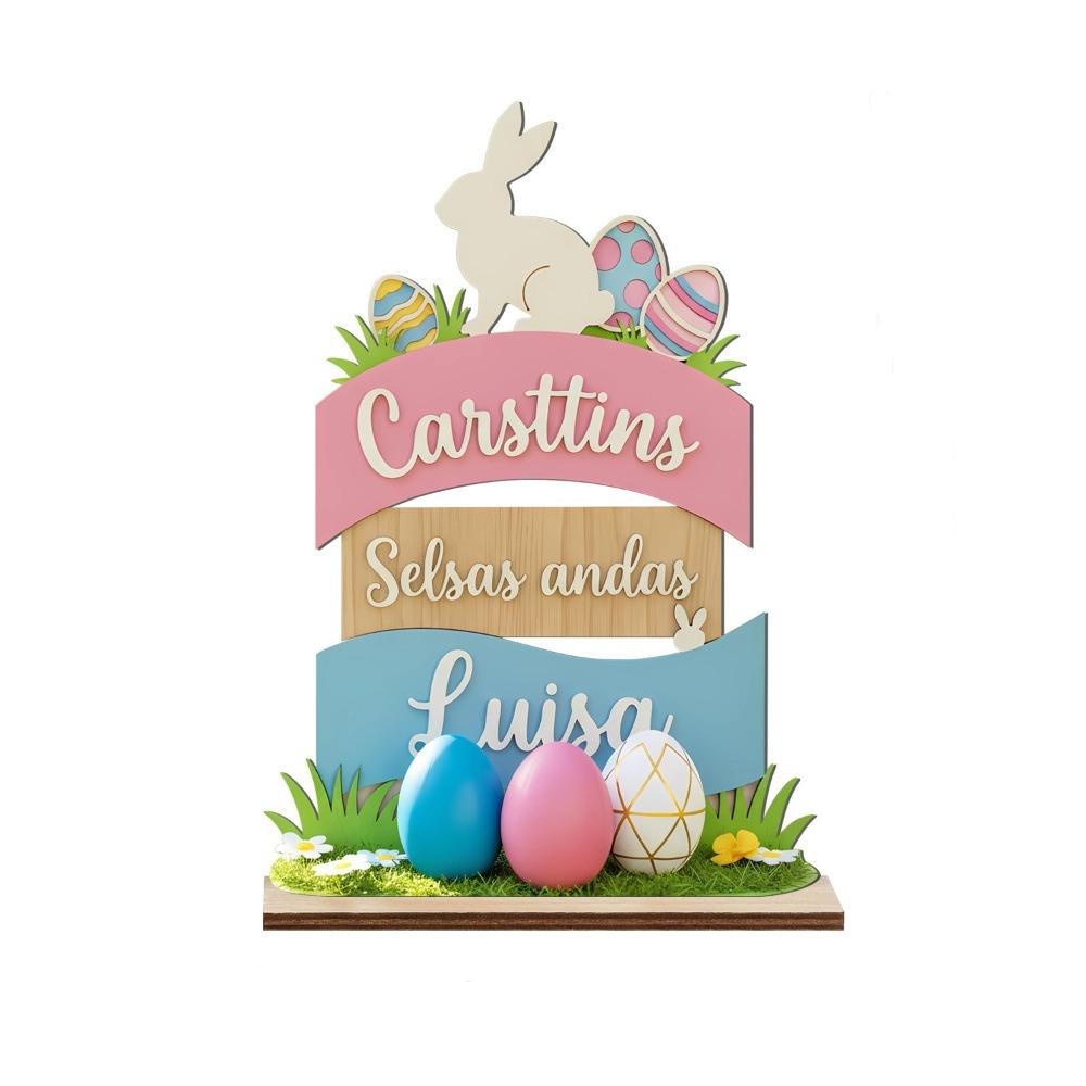 Cute Wooden Easter Rabbit Ornament Colorful Handmade Bunny Ornament Cartoon Blessing Easter Wooden Ornaments Home Decor